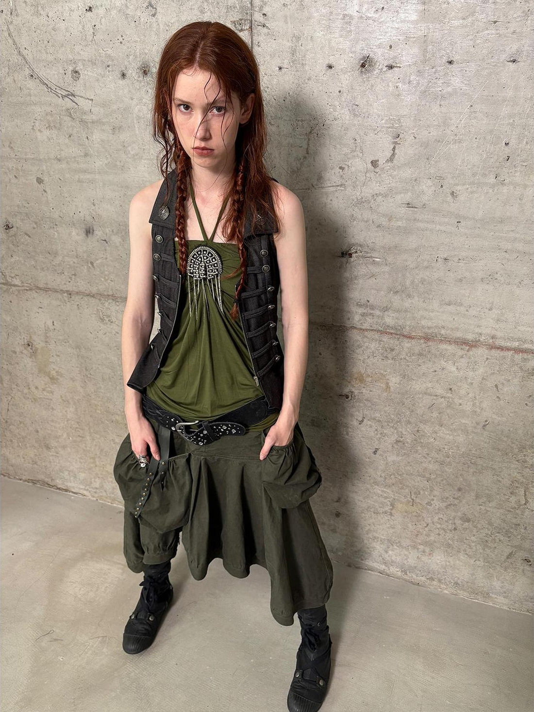 DoublePunch Summer Winter Convertible Halter Metal Trim Corset Top Vest