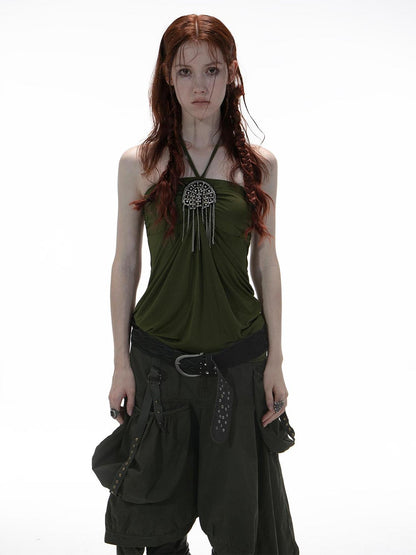 DoublePunch Summer Winter Convertible Halter Metal Trim Corset Top Vest