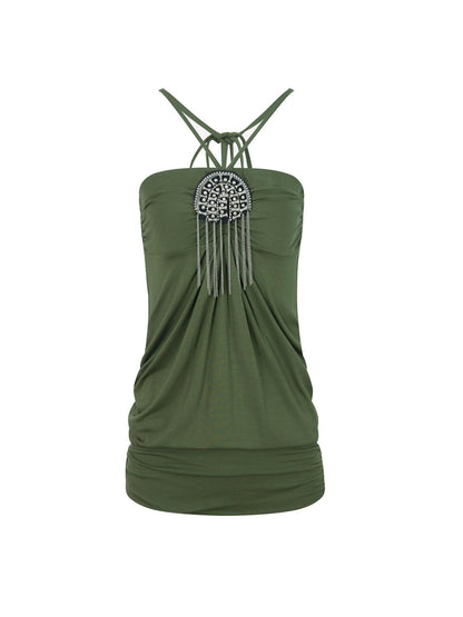 DoublePunch Summer Winter Convertible Halter Metal Trim Corset Top Vest