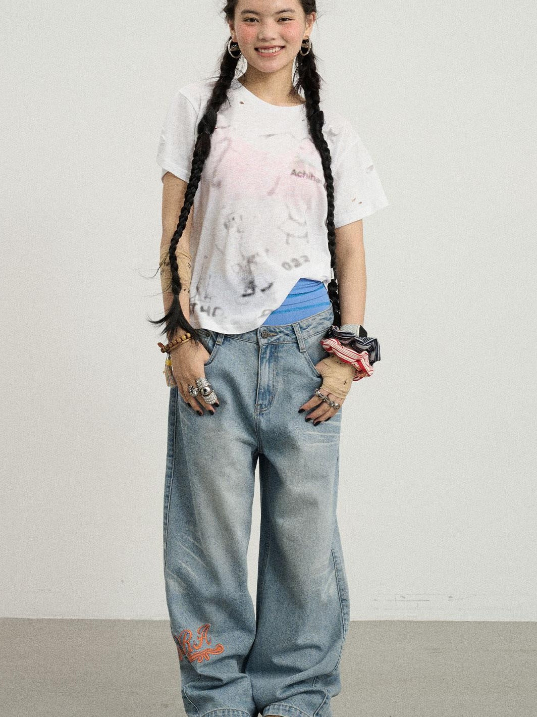 Achihara Summer Women S Distressed Graphic Cotton Knit T-Shirt