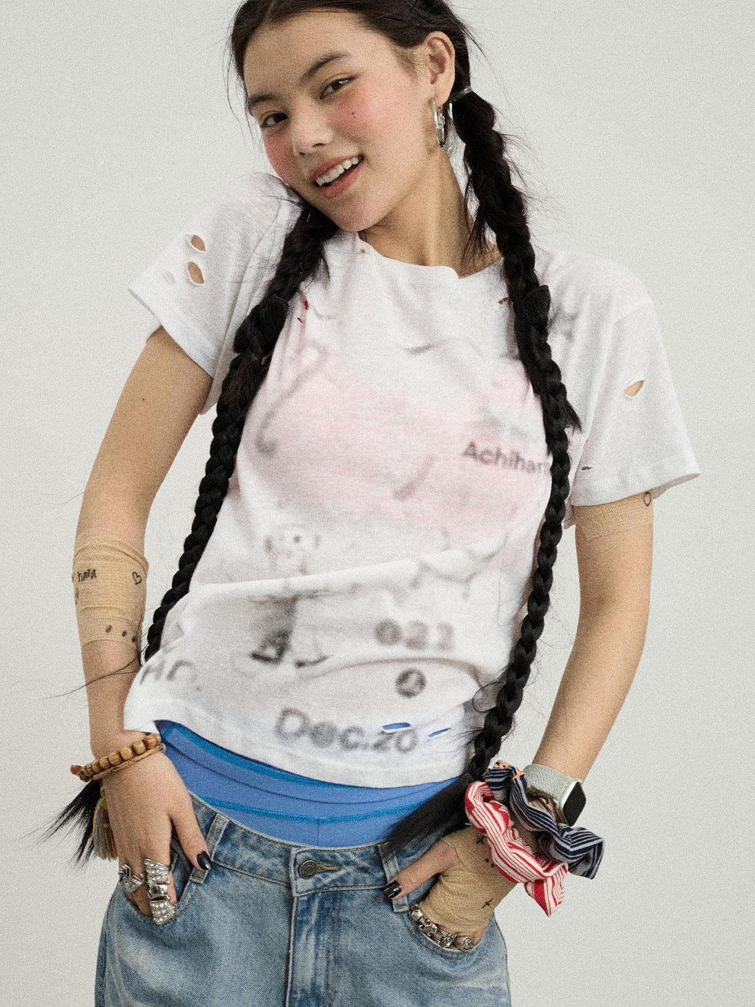Achihara Summer Women S Distressed Graphic Cotton Knit T-Shirt