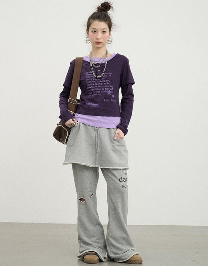 Achihara Sunday Park French Print Flared Pants