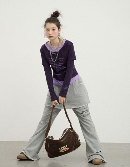 Achihara Sunday Park French Print Flared Pants