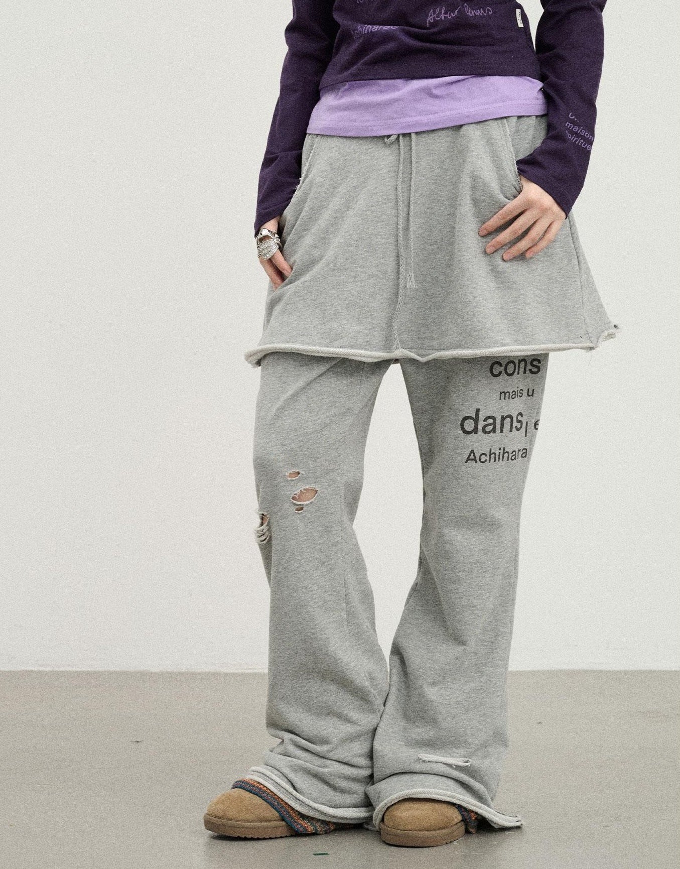 Achihara Sunday Park French Print Flared Pants