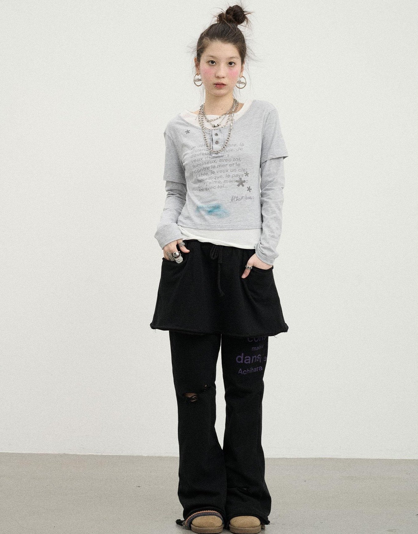 Achihara Sunday Park French Print Flared Pants