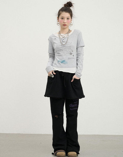 Achihara Sunday Park French Print Flared Pants