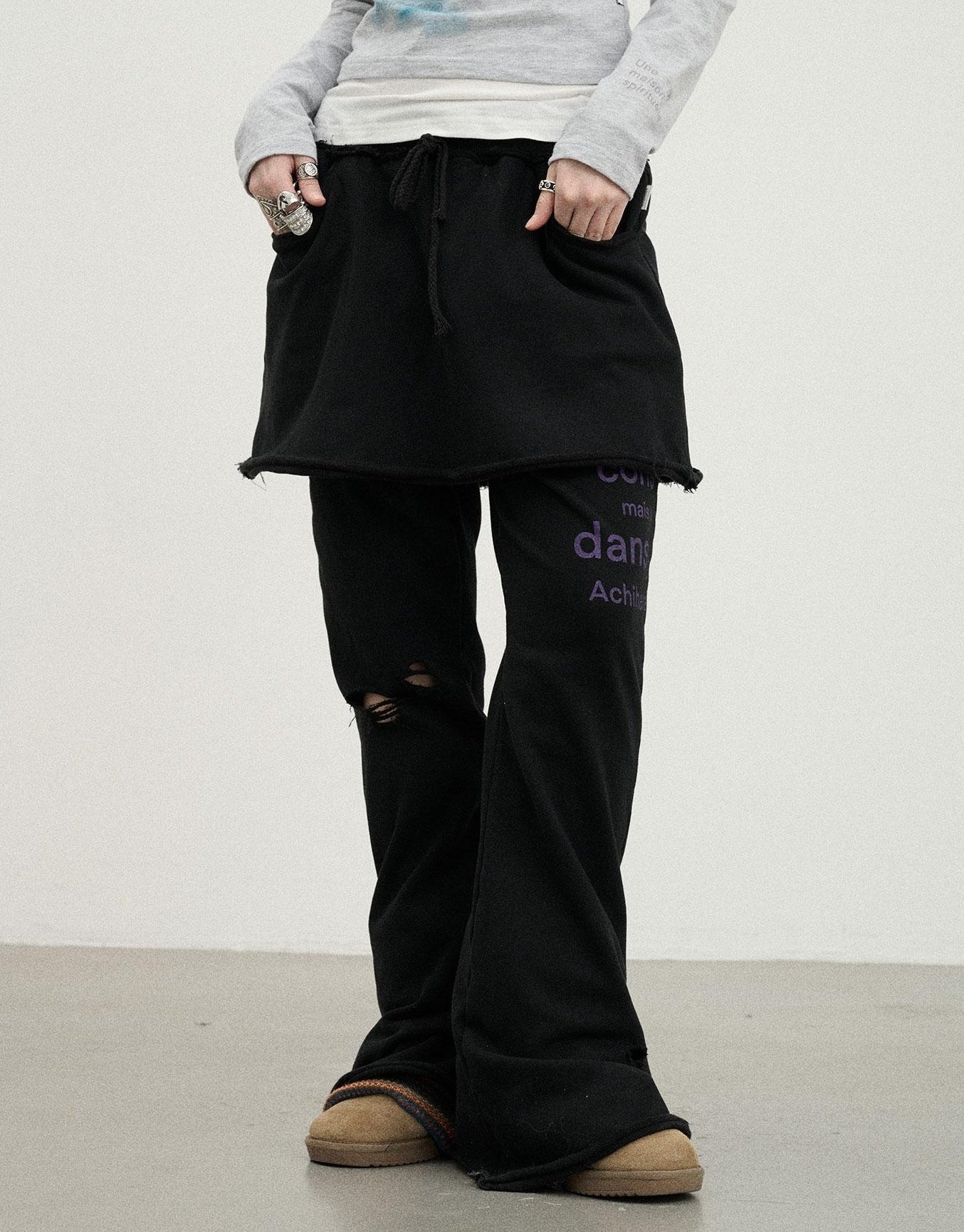 Achihara Sunday Park French Print Flared Pants