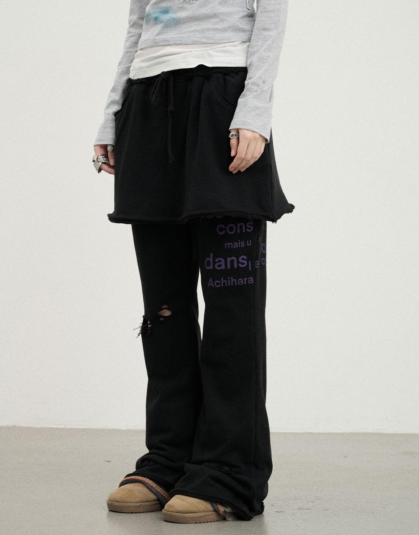 Achihara Sunday Park French Print Flared Pants