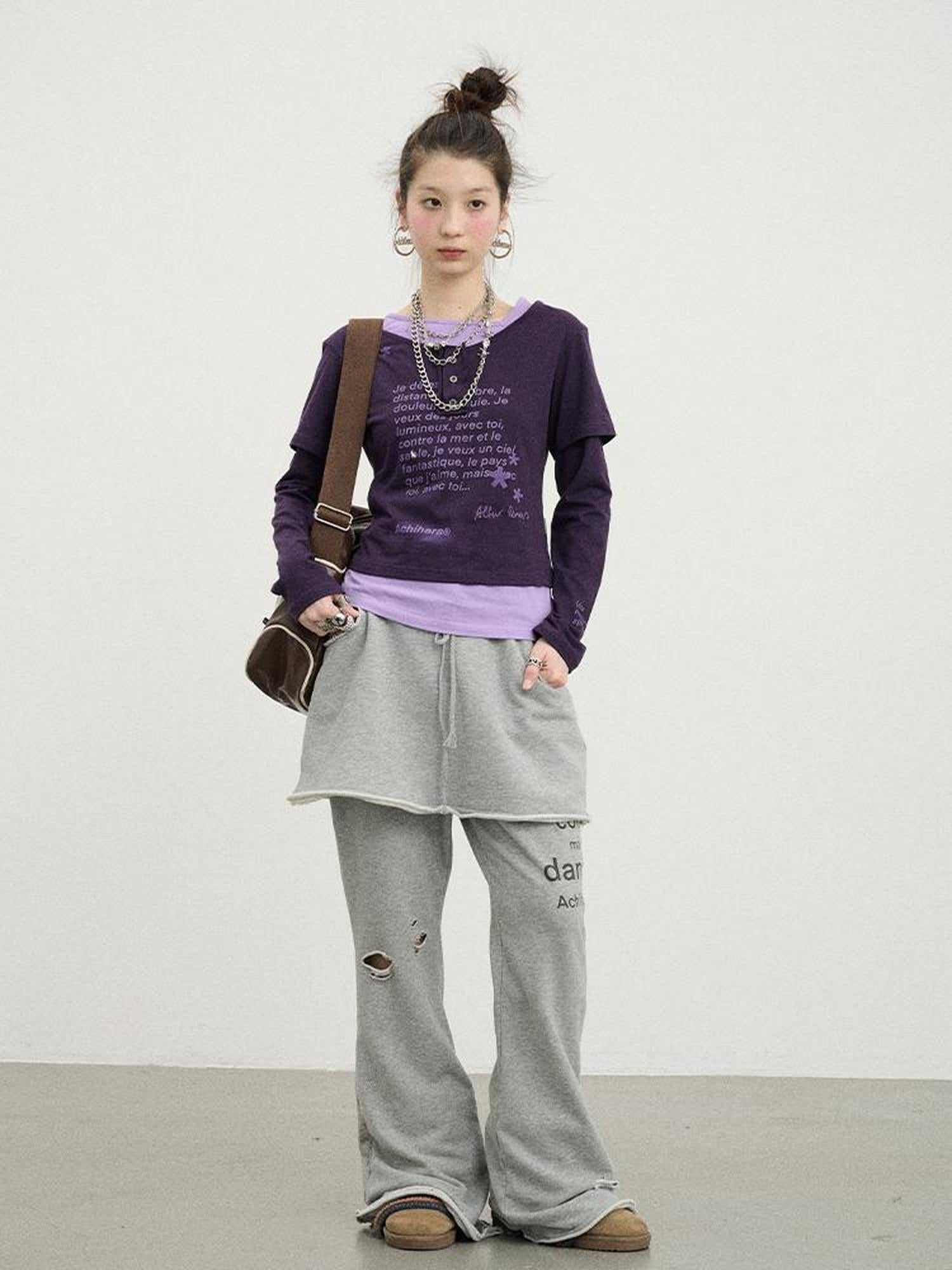 Achihara Sunday Park French Print Flared Pants