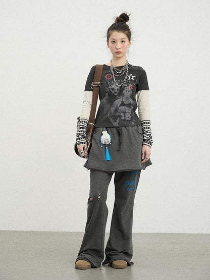 Achihara Sunday Park French Print Flared Pants
