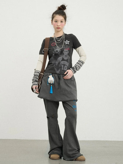 Sunday Park French Print Flared Pants