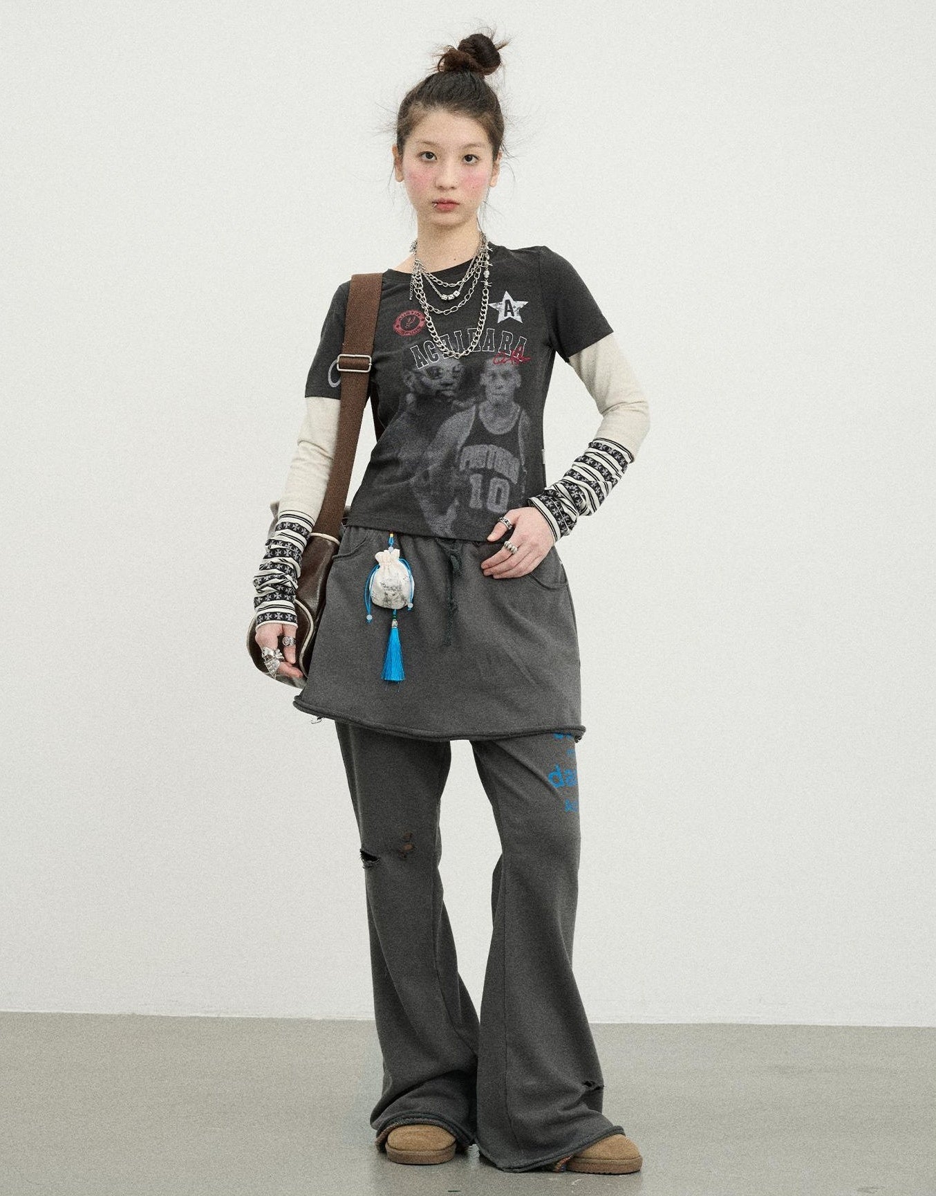 Achihara Sunday Park French Print Flared Pants
