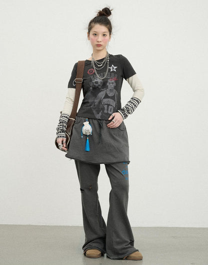 Achihara Sunday Park French Print Flared Pants