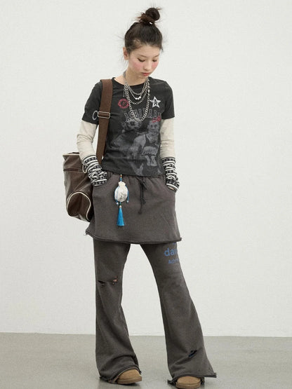Sunday Park French Print Flared Pants