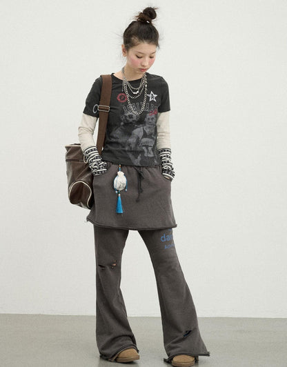 Achihara Sunday Park French Print Flared Pants