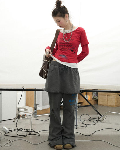 Achihara Sunday Park French Print Flared Pants