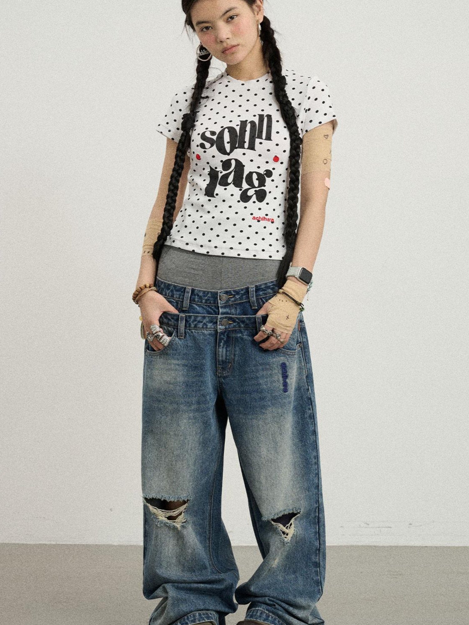 Achihara Sunday Polka Print Short Sleeve T-Shirt