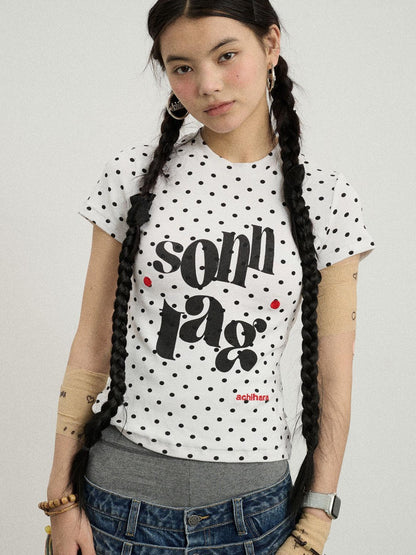 Achihara Sunday Polka Print Short Sleeve T-Shirt