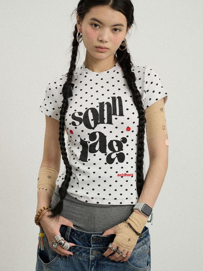 Achihara Sunday Polka Print Short Sleeve T-Shirt