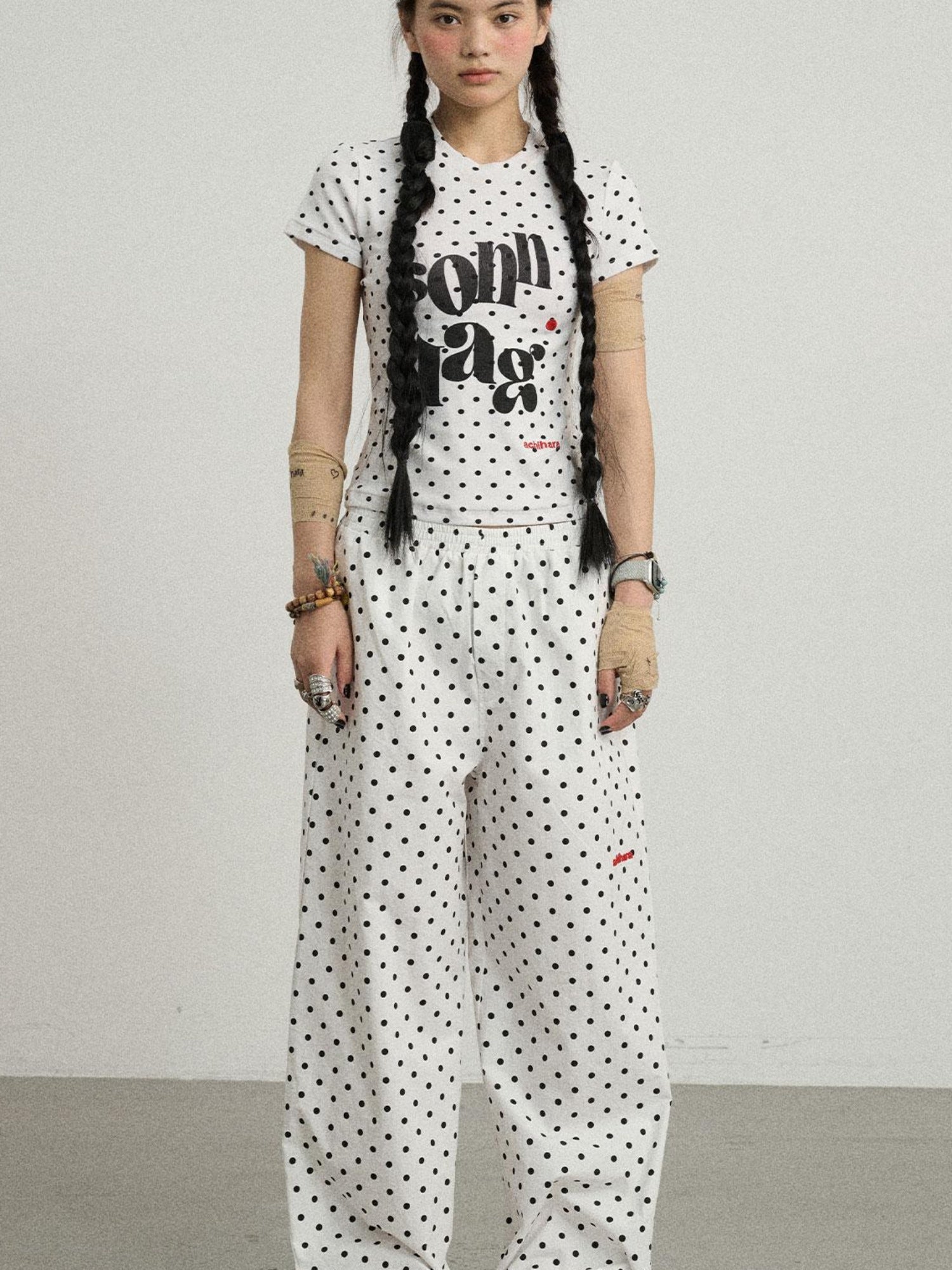 Achihara Sunday Polka Print Short Sleeve T-Shirt