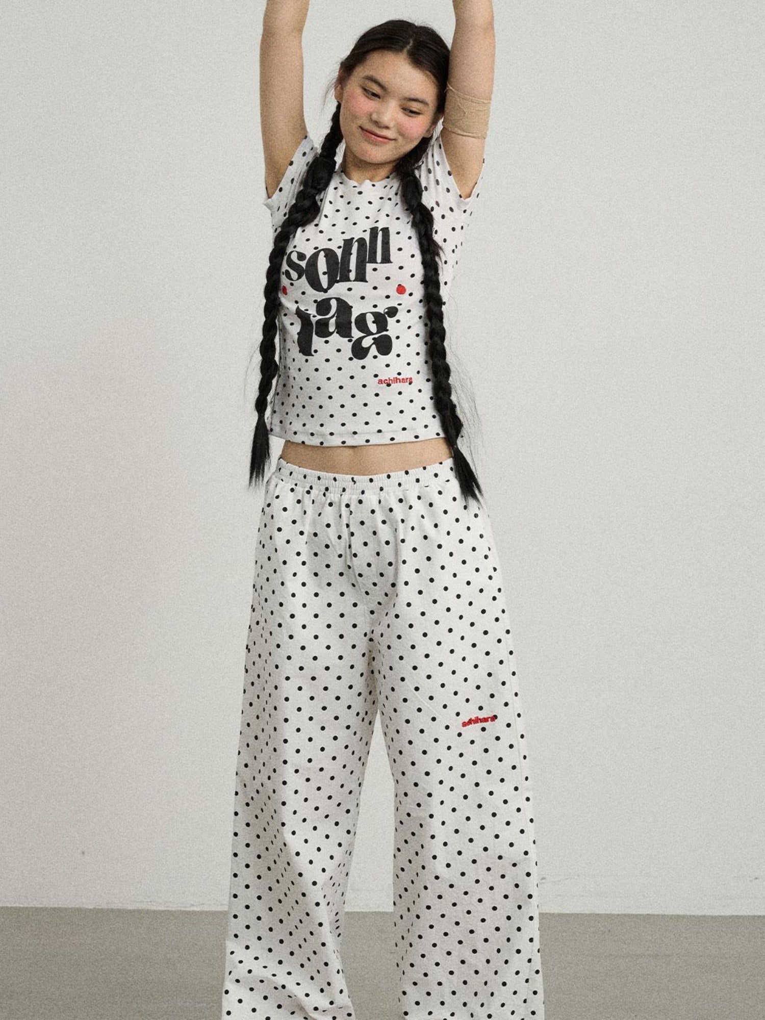 Achihara Sunday Polka Print Short Sleeve T-Shirt