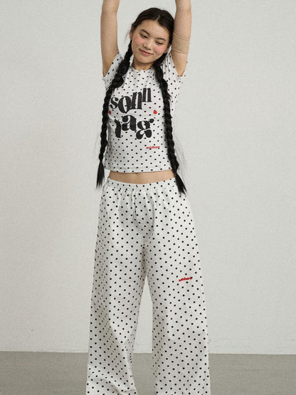 Achihara Sunday Polka Print Short Sleeve T-Shirt