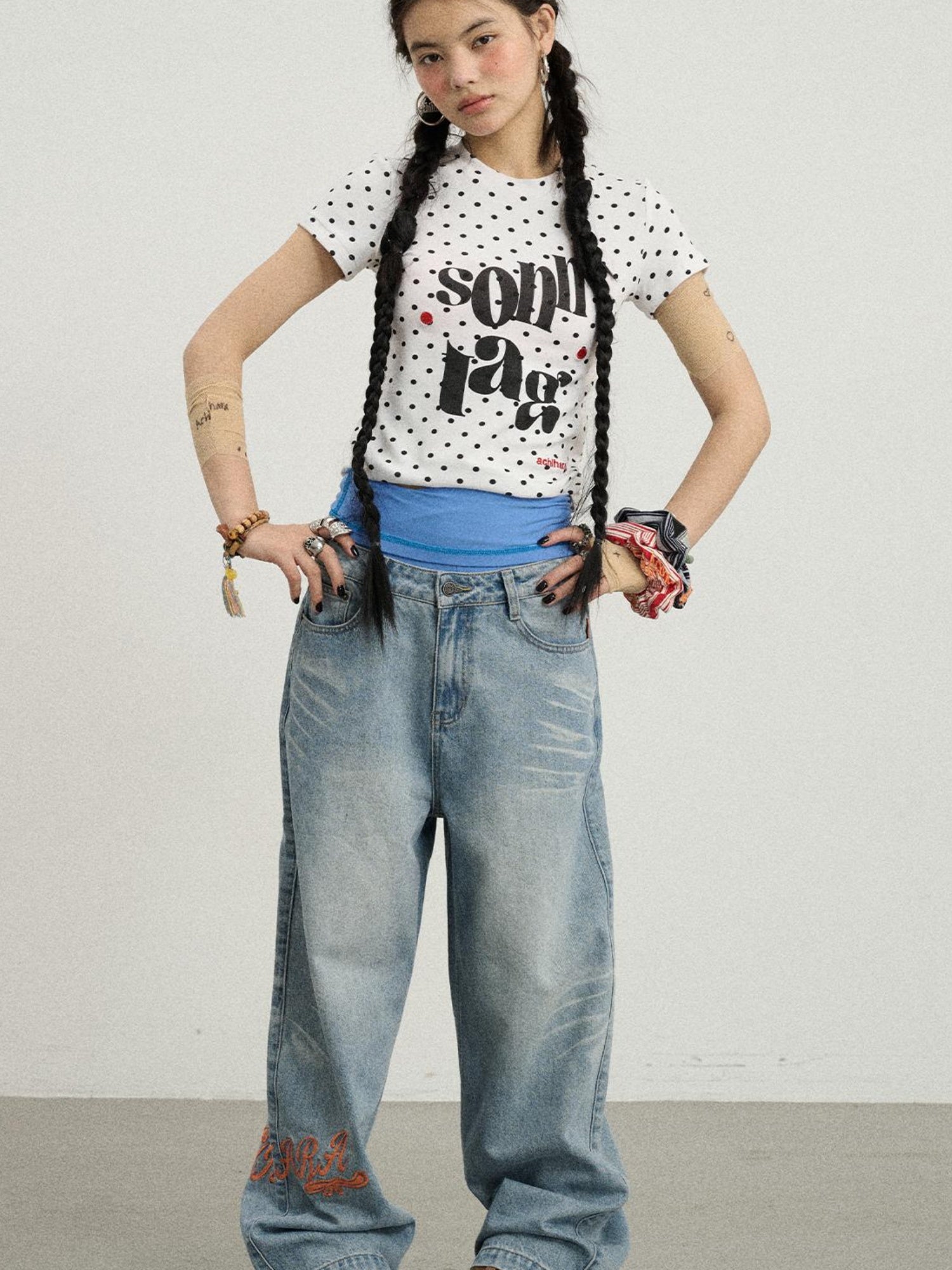 Achihara Sunday Polka Print Short Sleeve T-Shirt