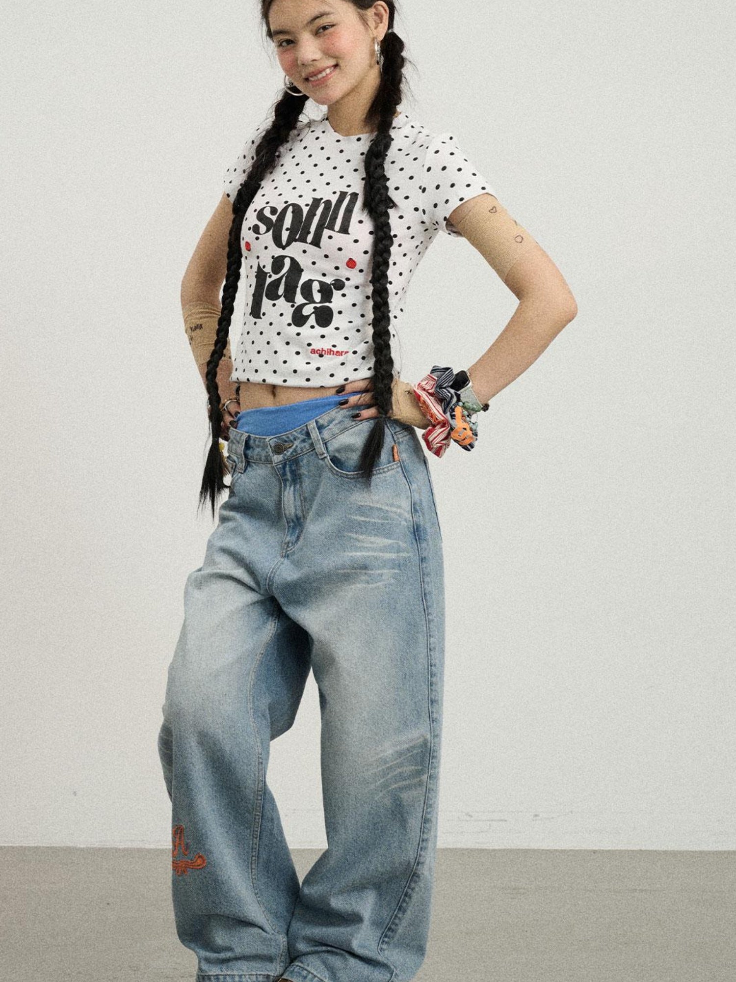 Achihara Sunday Polka Print Short Sleeve T-Shirt