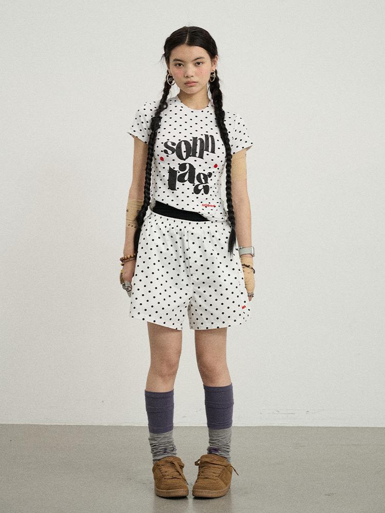 Achihara Sunday Polka Print Short Sleeve T-Shirt