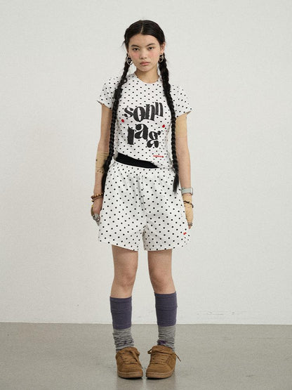 Achihara Sunday Polka Print Short Sleeve T-Shirt