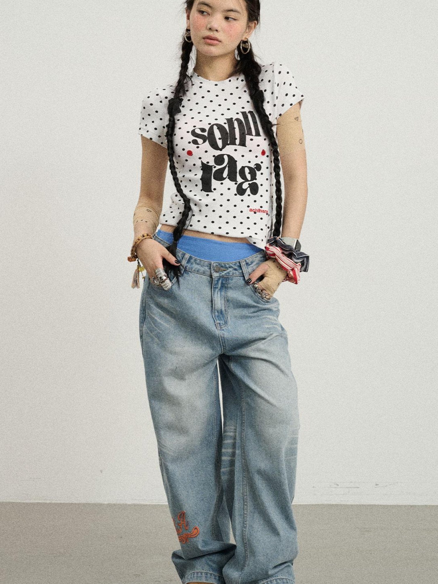 Achihara Sunday Polka Print Short Sleeve T-Shirt