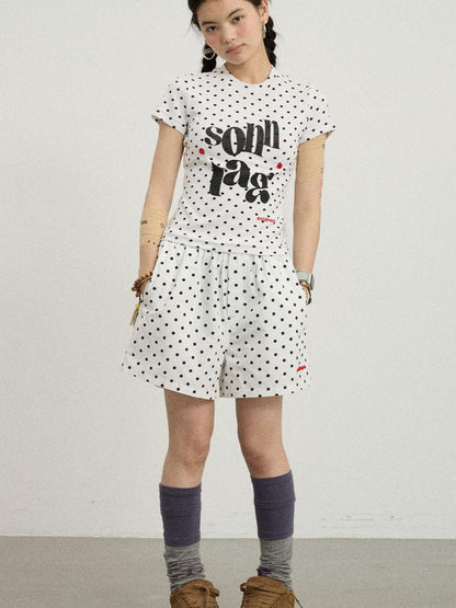 Achihara Sunday Polka Print Short Sleeve T-Shirt