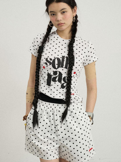 Achihara Sunday Polka Print Short Sleeve T-Shirt