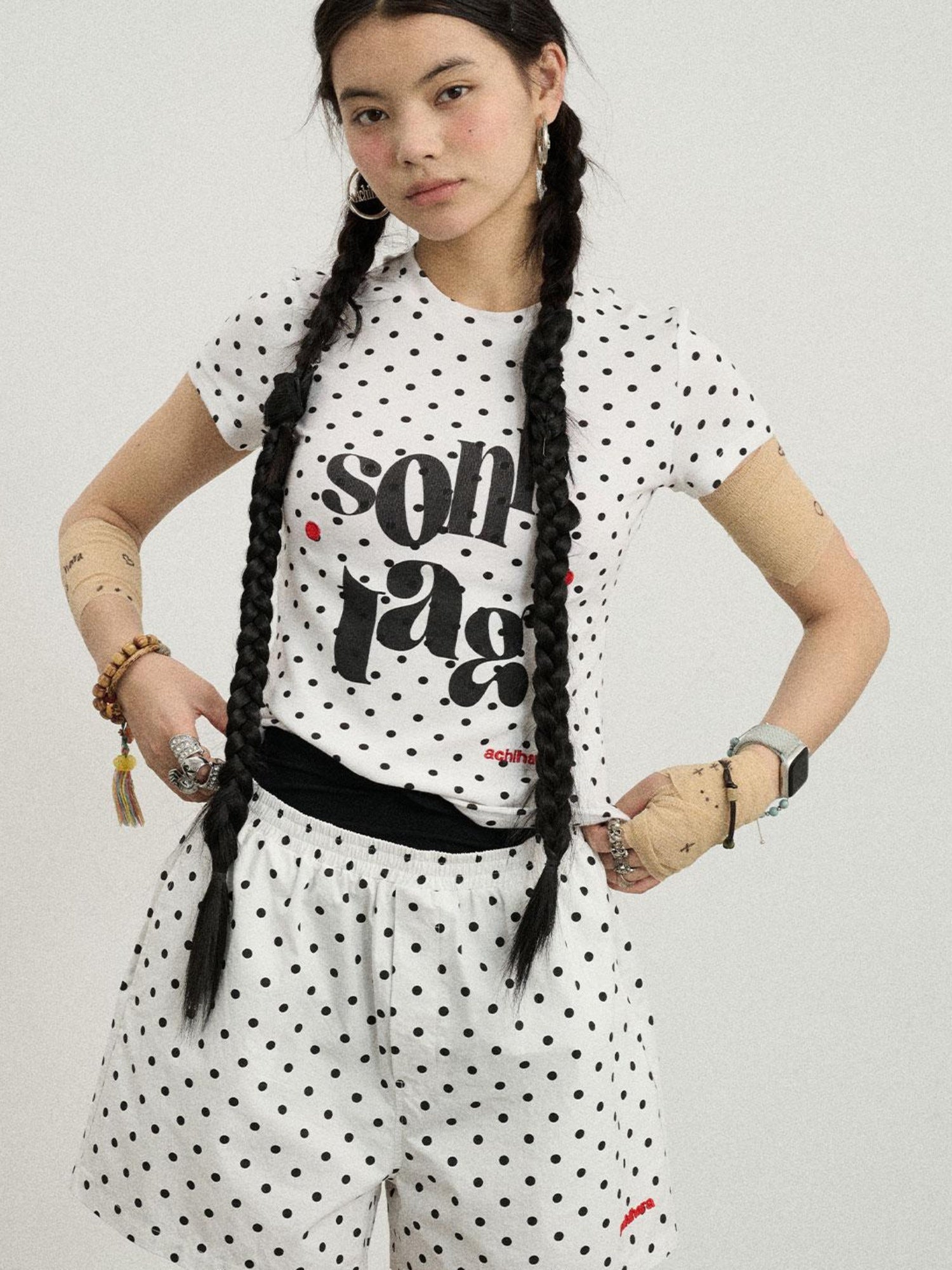 Achihara Sunday Polka Print Short Sleeve T-Shirt