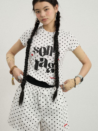 Achihara Sunday Polka Print Short Sleeve T-Shirt