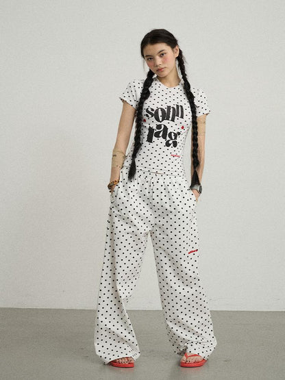 Achihara Sunday Polka Print Short Sleeve T-Shirt