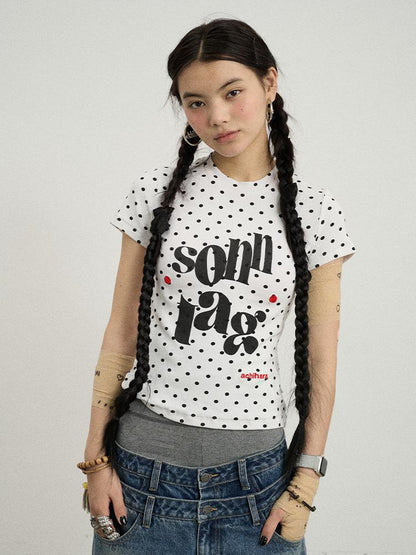 Achihara Sunday Polka Print Short Sleeve T-Shirt