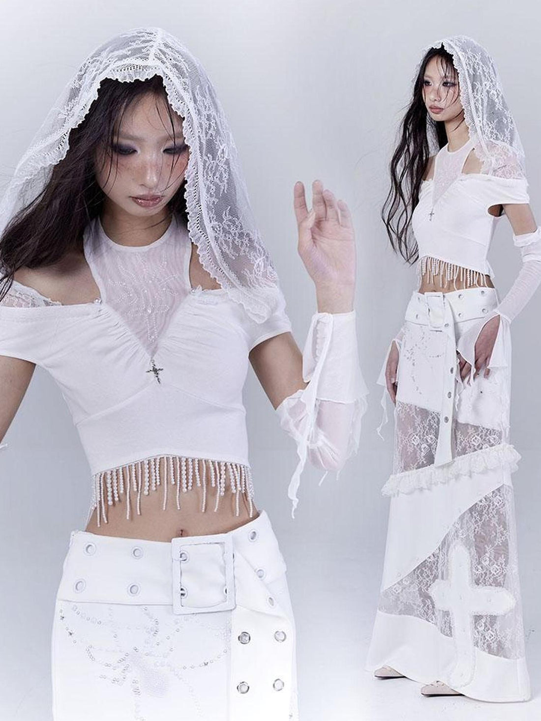 WSW WUSHENWU Sunlight Lace Dream White Elegant Crop Top