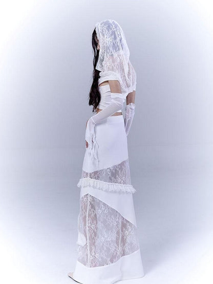 WSW WUSHENWU Sunlight Lace Dream White Elegant Crop Top