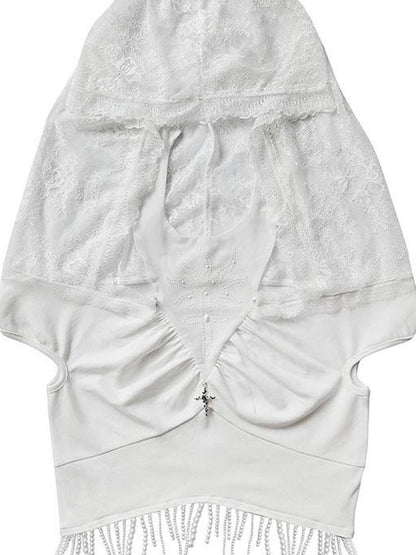WSW WUSHENWU Sunlight Lace Dream White Elegant Crop Top