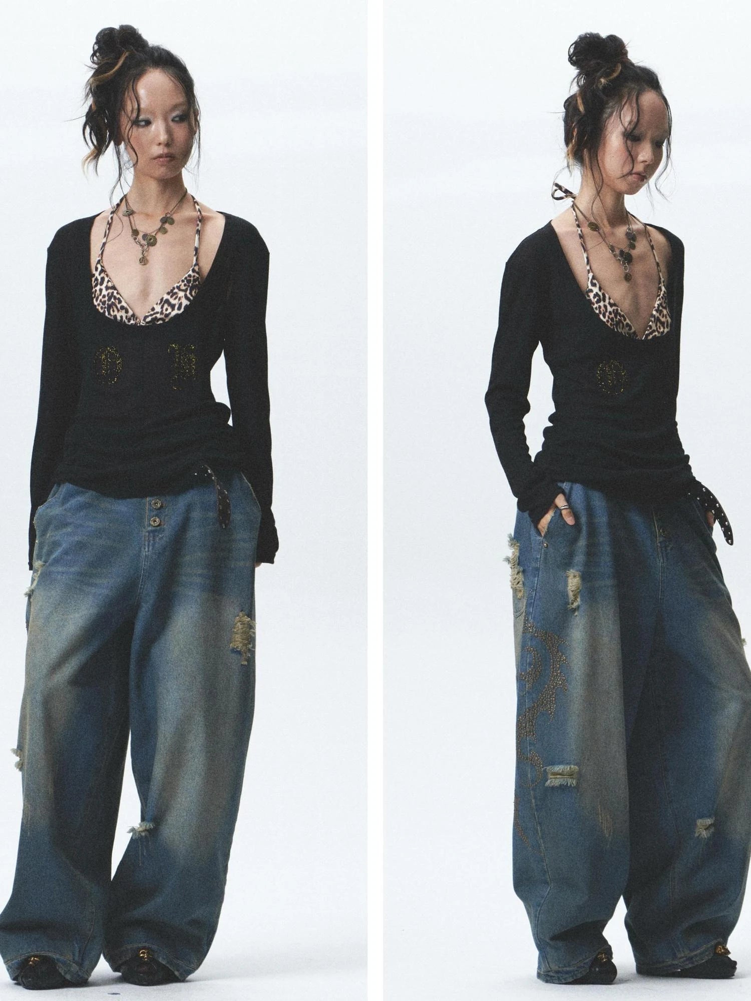 Sunproof Floral Print Long Sleeve Set With Free Bra And Lantern Pants