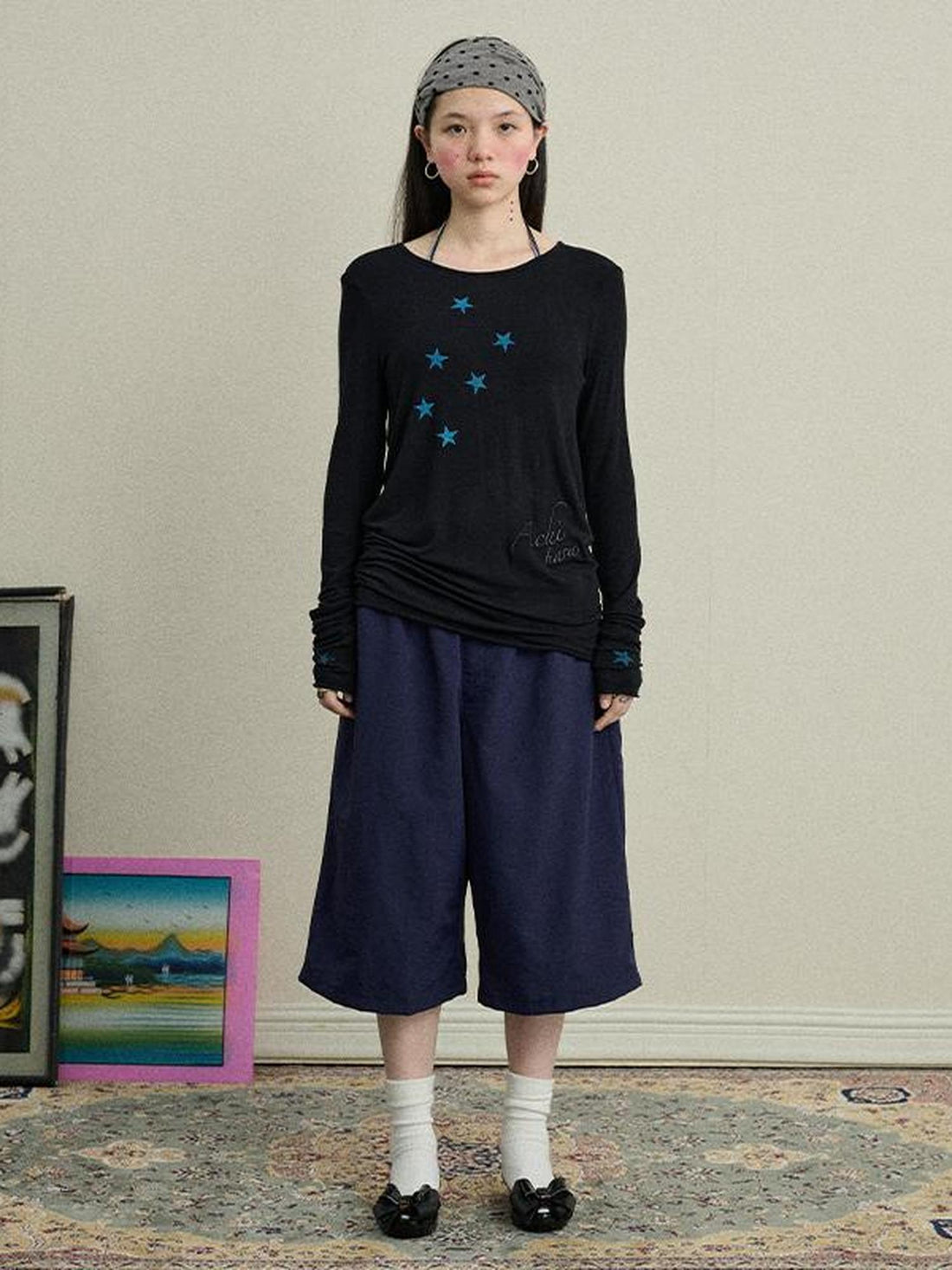 Achihara Sunproof Star Print Modal Cotton Stretch Knit T-Shirt