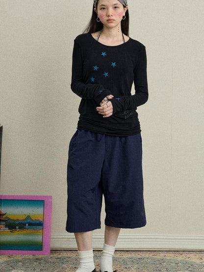Achihara Sunproof Star Print Modal Cotton Stretch Knit T-Shirt