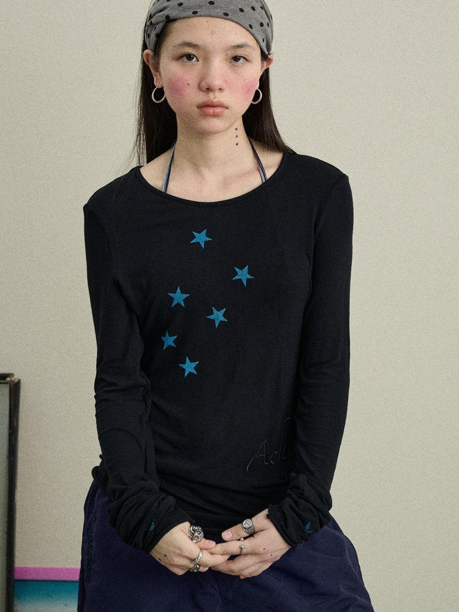 Achihara Sunproof Star Print Modal Cotton Stretch Knit T-Shirt