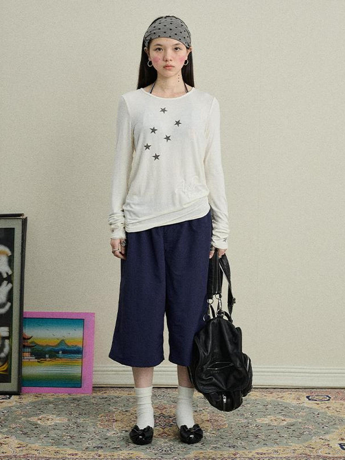 Achihara Sunproof Star Print Modal Cotton Stretch Knit T-Shirt