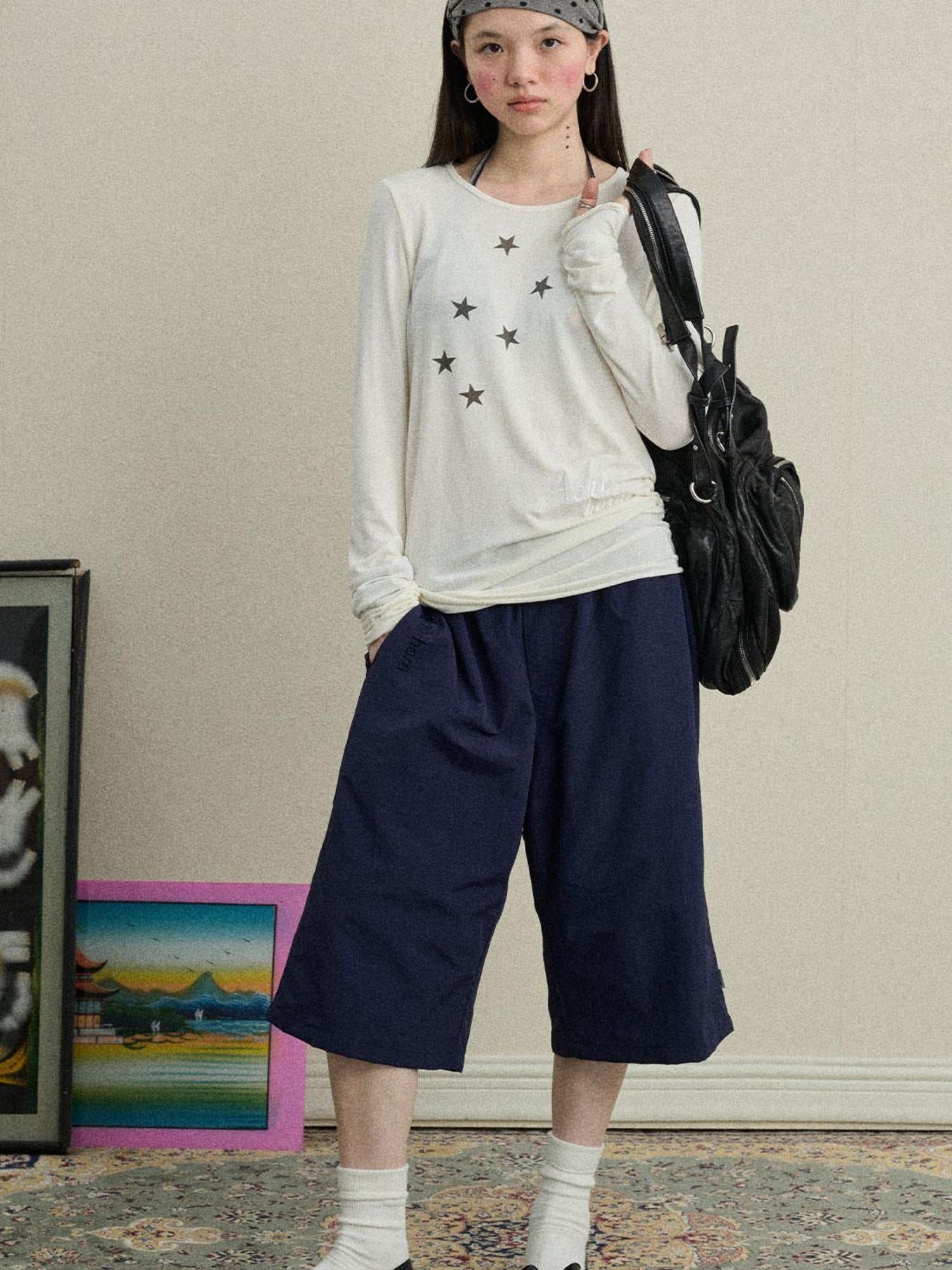 Achihara Sunproof Star Print Modal Cotton Stretch Knit T-Shirt