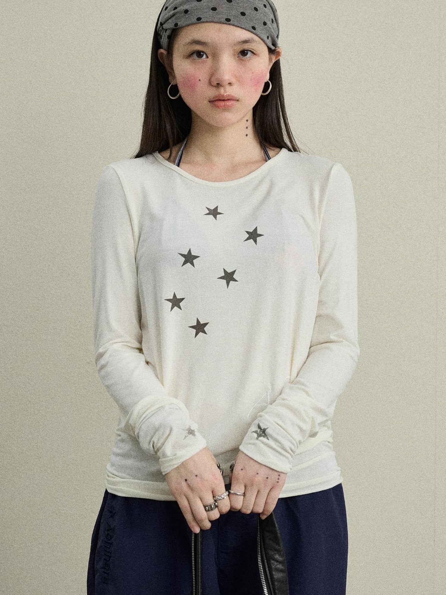 Achihara Sunproof Star Print Modal Cotton Stretch Knit T-Shirt