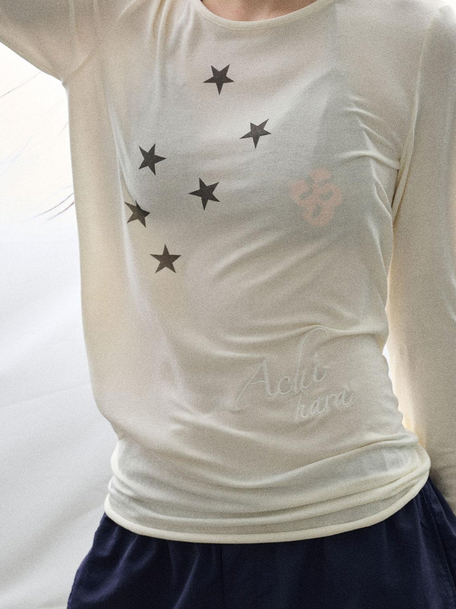 Achihara Sunproof Star Print Modal Cotton Stretch Knit T-Shirt