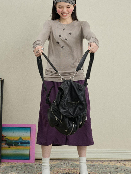 Achihara Sunproof Star Print Modal Cotton Stretch Knit T-Shirt