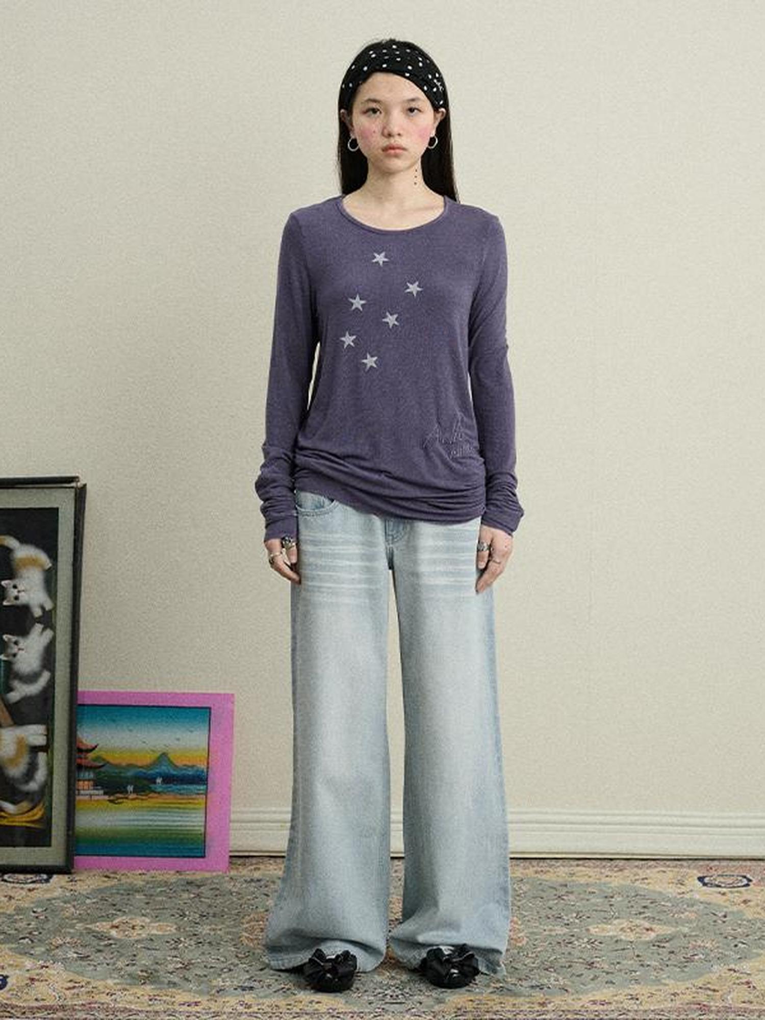 Achihara Sunproof Star Print Modal Cotton Stretch Knit T-Shirt